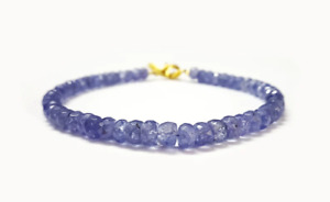 AA+ Natural Blue Tanzanite Top Rondelle Faceted Beaded 4-6MM Beaded Bracelet 7"