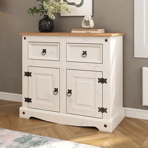 Corona Sideboard White 2 Door 2 Drawer Cupboard Mexican Solid Pine - Picture 1 of 11