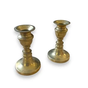 Vintage Set of Two Candlesticks Brass Patina 5” Decorative Candle Holders - Picture 1 of 5