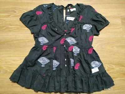 Women's Odd Molly Short Sleeve Gray Blouse Shirt Top 35% Silk Size 1 - Image 1 of 4