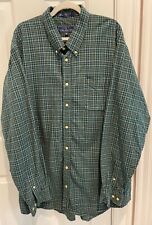John Ashford 100% Cotton Plaid Button-Down Shirt. Green. XXL Tall.