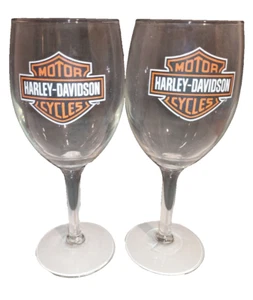 Harley Davidson Motor Cycles Wine Glasses Set Of 2 - Picture 1 of 6