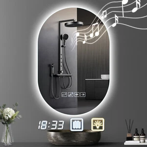 Specchio bagno LED specchio bagno touch senza appannamento orologio trucco specchio luminoso - Foto 1 di 14