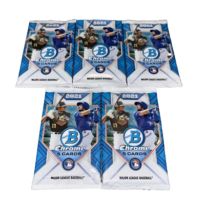 (5) 2021 Bowman Chrome Baseball-5 Card Pks-Factory Sealed-Free Shipping!! - Image 1 of 4