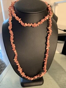 Boho Natural Rhodonite Pink/red Chip Stone Necklace 18" - Picture 1 of 5