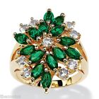 MARQUISE EMERALD GREEN AND WHITE CRYSTAL CLUSTER 18K GOLD  RING SIZE 6 7 8 9 10
