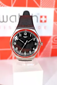 NEW Swatch Irony RED WHEEL Steel Black Silicone Number Dial Men's Watch YWS417 - Picture 1 of 11