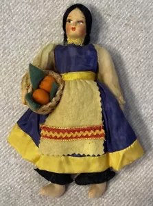 Vintage Lenci Type Doll Italian Felt Collector Pressed Face Painted Basket - Picture 1 of 9