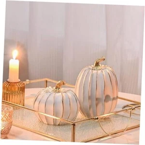 Fall Pumpkin Decor, 2 PCS Resin Thanksgiving Fake Pumpkin Figurines Small White - Picture 1 of 7