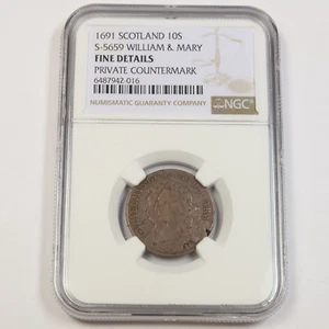 1691 NGC F Details | SCOTLAND - William & Mary Ten Shillings 10S Coin #42967A - Picture 1 of 2