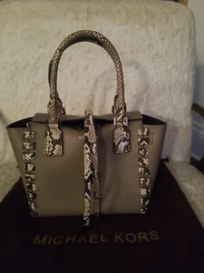 MICHAEL KORS COLLECTION MIRANDA PYTHON -TRIM TOTE BAG SMOOTH LEATHER BRAND NEW  - Picture 1 of 6