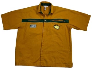 Camicia vintage anni 90 storia hip hop XL giallo verde bottoni Y2K lino cotone - Foto 1 di 13