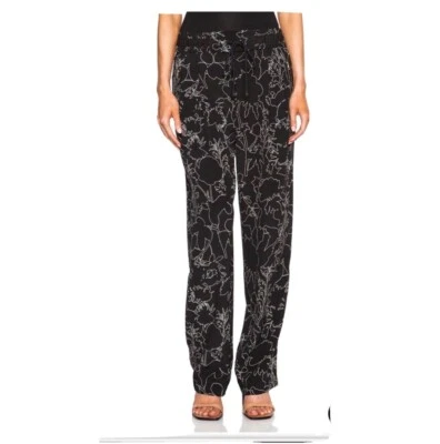 NEW Rag & Bone Harvey Floral Print Silk Wide Leg Drawstring Pants Black Xs - Image 1 of 4