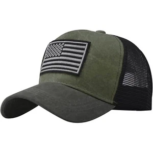 Green & Black American Flag Embroidered Baseball Cap US Flag Hat Adjustable - Picture 1 of 2