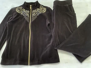Giacca e pantaloni tuta Zenergy By Chico’s 2 pezzi taglia 0 impreziositi marrone scuro - Foto 1 di 12