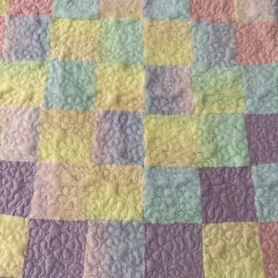 Baby Quilt Girl Handmade Pink Embroidery  Purple Pastel Flower Patchwork Blanket - Image 1 of 4