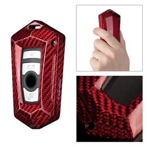 Carbon Fiber Red Key Fob Case Cover For BMW 1 2 3 4 5 6 7 Series X3 X5 - Picture 1 of 5