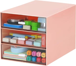 Desk Organizer with 4 Drawers, Clear Plastic Desk Storage Box, Desktop Organizat - Picture 1 of 7