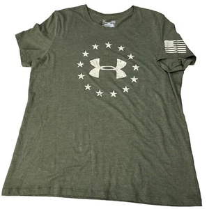 Under Armour Freedom Shirt Women's Size Large Green American Flag Patriotic Dr4 - Picture 1 of 6