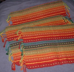 Set of 3 Pier 1 boho woven 100% cotton Place Mats in autumn colors from India - Picture 1 of 4