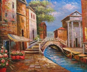 Precioso puente sobre el canal de Venecia 20x24 pintura al óleo naturalismo Italia - Imagen 1 de 1