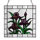 Stained Glass Window Panel Purple Irises Home Decor Flower Metal Hanging Chain