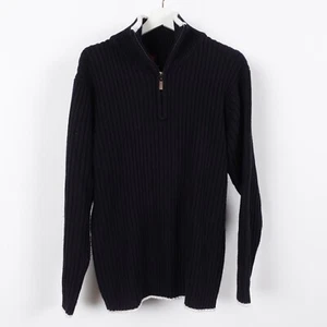Vintage Men's 90s Diesel 1/4 Zip Knit Wool Sweater Navy Blue Size Large - Picture 1 of 16