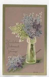 AK Wünsche zum Geburtstag /Reliefkarte Flieder in Vase 1910 gel. - Bild 1 von 2