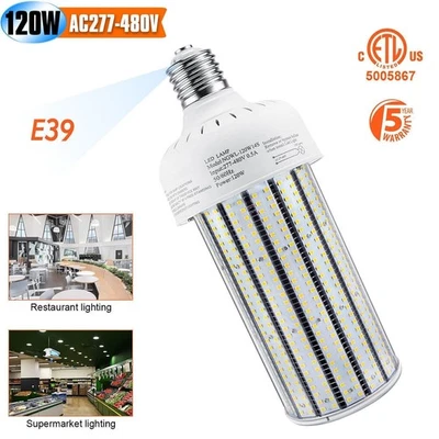 480V 120W LED Corn Bulb Light Warehouse Street Parking Lot High Bay Light 6000K - Image 1 of 4