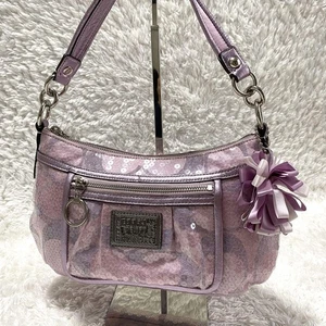 COACH Poppy One-Shoulder Bag Pink Sequins Leather Women From Japan - Picture 1 of 24
