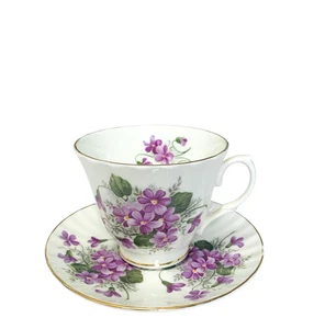 Tea Cup & Saucer Purple Lilac Crown Victorian Staffordshire Eng Fine Bone China - Picture 1 of 10