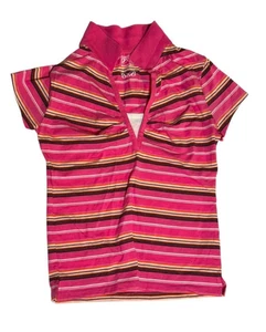 Polo Bugle ragazzo donna grande rosa a righe elasticizzata manica corta collo alto - Foto 1 di 5