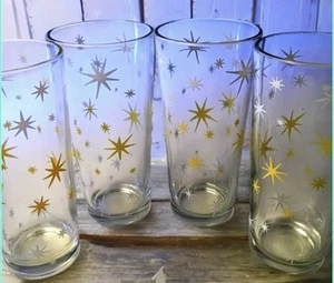 Vintage Hazel Atlas Yellow White Atomic Starburst Drinking Glass Tumbler 5” - Picture 1 of 3