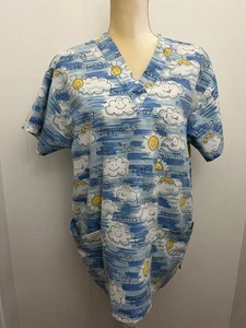 Peaches Uniforms Medium Sun & Cloud Joy Happiness Caring Nurse Medical Scrub Top - Picture 1 of 8