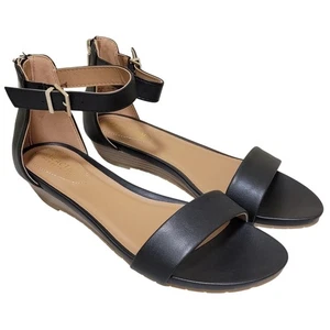 Kenneth Cole Reaction Great Viber Ankle Strap Wedge Sandals Size US 8W Black - Picture 1 of 6