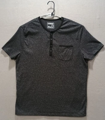 Express Men's Henley Tee Shirt Size XL Grey w/Black piping Stretch - Image 1 of 4