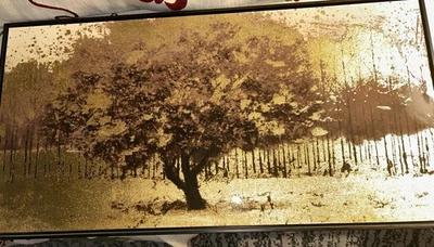 21”X42”X 1.75” JAMEX WEINS ÁRBOLES DORADOS/TAUPE. UN LIENZO CON UNA CAPA DE GOMA LACA. Foto 1 de 4