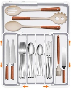Adjustable Kitchen Utensil Organizer Plastic Silverware Drawer Organizer, Exp... - Picture 1 of 8