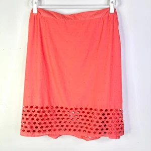 AVENUE Skirt Women Plus 26 28 Pink Salmon Knee Length Embroidery 100% Cotton NWT - Picture 1 of 9