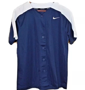 NIKE Women's Full Button Softball Game Jersey Shirt SZ M NEW AV6719-420 NAVY - Picture 1 of 2