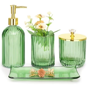 Bathroom Accessories Set, 4 Pcs Green Glass Bathroom Accessory Set Complete w... - Bild 1 von 7