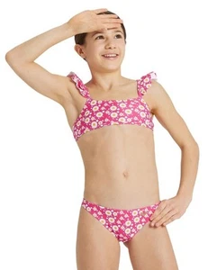 Arena Girls' Swimsuit G Printed Frill Brassiere, Pink/White, 140cm UK/USA26 - Picture 1 of 6