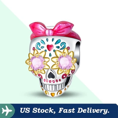 KUNSIR 925 Sterling Silver Charm Pink Glow-in-the-Dark Skull Bead for Bracelet - Image 1 of 4