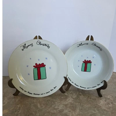 Juego de 2 Platos de Postre y Cena Navidad Diseño Regalo y Borde Dorado Foto 1 de 4