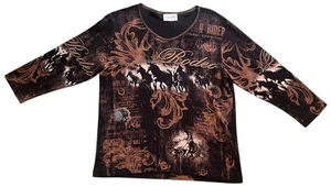 Camicia vintage Catctus Bay Western Rodeo donna XL 3/4 maniche cowgirl cavalli anni 90 - Foto 1 di 10