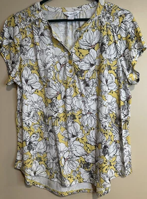 Liz Claiborne Women's Top Yellow Floral Cap Sleeves Size PL - Image 1 of 4