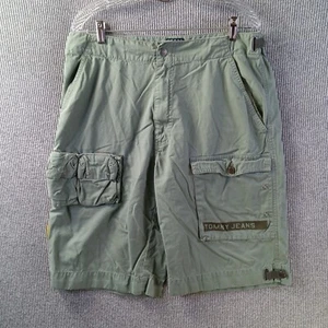 Tommy Jeans Cargo Shorts Mens 36 Green Utility Snap Hook Loop Strap Patch Accent - Picture 1 of 14