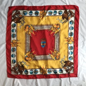Bufanda de seda vintage Casca Cristóbal Colón grande cuadrada 1492 estampado rojo amarillo - Imagen 1 de 9