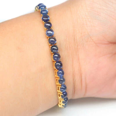 Heated Gemstone Blue Sapphire 925 Sterling Silver White Gold Bracelet 10.5" - Image 1 of 4