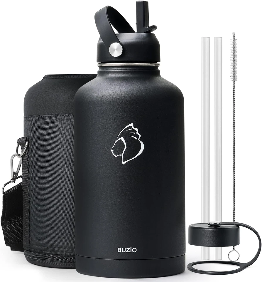 BUZIO Vacuum Insulated Stainless Steel Water Bottle 64Oz (Cold for 48 Hrs/Hot fo